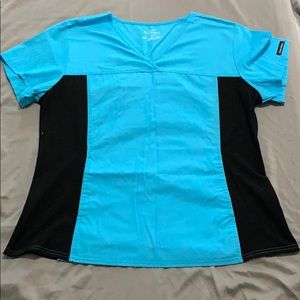 Light blue and black scrub top